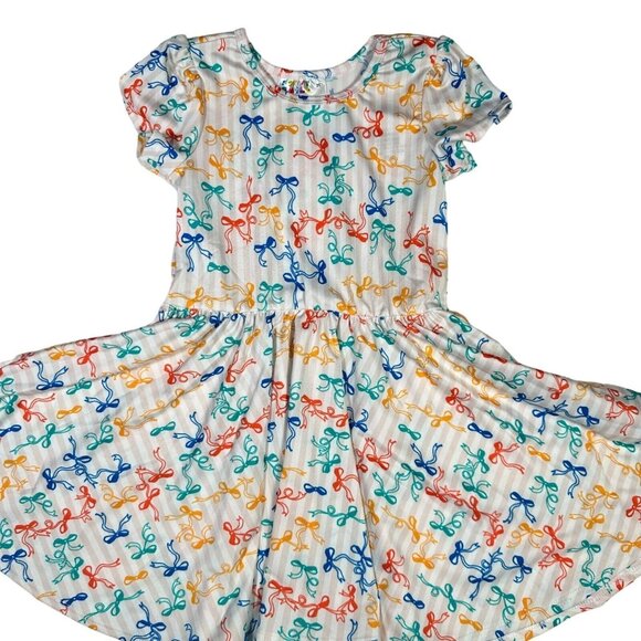 Dot Dot Smile Striped Bow White Cream Red Blue Girls Toddler Dress Cap Sleeve 2T - Picture 2 of 8